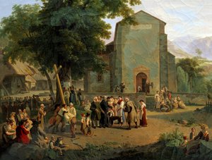 Az istentisztelet visszaállítása a forradalom után. Adam Topffer (1766-1847) svájci festménye alkotó: Adam Topffer