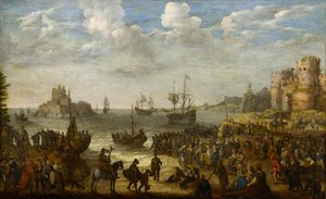 Krisztus prédikál egy hajóról a Galileai-tengeren (Lac de Tiberiade) – par Willaerts, Adam (1577-1664). Olajfestmény