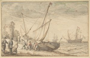 Fisherfolk csónakjukat a partra vonszolja, n.d. alkotó: Adam Willaerts