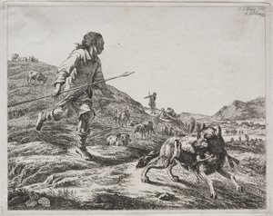 Farkast kergető pásztor, 1803. alkotó: Adam von Bartsch