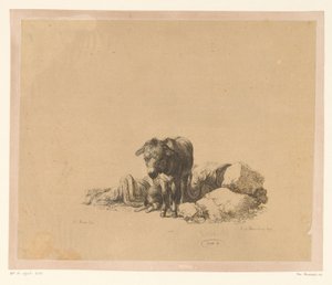 Álló szamár fekvő kutyának és alvó embernek Hat nyomat Adam von Bartsch rajzai után Heinrich Xaver Ritter von Hauer gyűjteményében (sorozat címe) Six estamppes gravies par Adam de Bartsch d