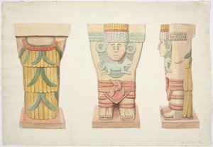 Caryatid II, külső kamra, Jaguárok felső temploma (A templom), Chichen Itza, Mexikó (akvarell) alkotó: Adela Breton