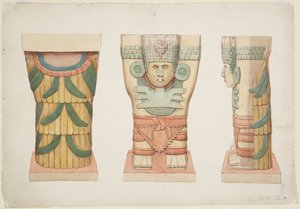 Caryatid a külső kamrából, A templom, labdapálya, Chichen Itza (akvarell) alkotó: Adela Breton