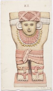 Caryatid a külső kamrából, A templom, labdapálya, Chichen Itza, Mexikó (akvarell) alkotó: Adela Breton