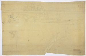 Egy falfestmény nyomkövetésének másolata az ajtó felett, Jaguárok felső temploma, Chichen Itza, Mexikói ceruza „Emberáldozat” (grafit) alkotó: Adela Breton