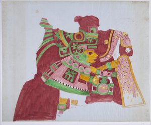 A Casa de Barrios falfestmény egy részének másolata, „A Papok Háza”, Teopancaxco, Teotihuacan, Mexikó (akvarell és grafit) alkotó: Adela Breton