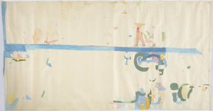 Festmény a délkeleti falról, belső kamra, Jaguárok felső temploma, Chichen Itza, Mexikó (akvarell, testfesték, grafit) alkotó: Adela Breton