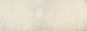 Painting from the north wall, Upper Temple of the Jaguars, Chichen Itza, Mexico North section (red ink & graphite) alkotó: Adela Breton