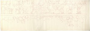 Déli fal, Jaguárok felső temploma, Chichen Itza, Mexikó Déli negyed (vörös tinta és grafit) alkotó: Adela Breton