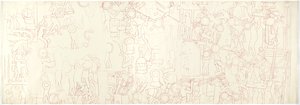 Déli fal, Jaguárok felső temploma, Chichen Itza, Mexikó Déli központi negyed (vörös tinta és grafit) alkotó: Adela Breton