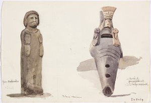 Kőfigurák Malinalcóból, Tolucából, Mexikóból (akvarell) alkotó: Adela Breton