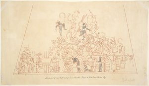 Falfestmény nyomon követése a déli boltozatból, belső kamrából, Jaguárok felső templomából, Chichen Itza, Mexikó alkotó: Adela Breton
