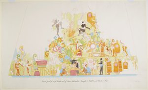 Falfestés a tető alsó részéről, a belső kamra déli vége, A templom, Chichen Itza, Mexikó (akvarell) alkotó: Adela Breton