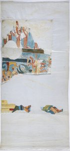 Akvarell vászon típusú papíron Falfestmény nyomon követése egy nagy kamrában lévő boltozatról, Casa de Monjas, Chichen Itza, Mexikó (akvarell és testfesték) alkotó: Adela Breton