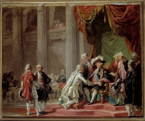 A Jeruzsálemi Szent Lázár Rend és a Kármel-hegyi Szűzanya lovagjának fogadása az utolsó nagymester, Provence grófja (XVIII. Lajos leendő király) (1755-1824) által XVI. Lajos festménye, Adelaide Labille gárda (1749-) által 1803) 1788 körül