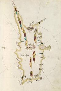 Ciprus szigetének térképe, illusztrációja a Portolano atlaszból, Piri Reis admirális (1465-1470 - 1553-1554) alkotó: Admiral Piri Reis