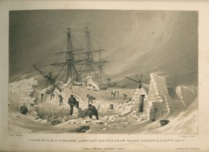 A H.M.S. legénysége Terror, amely befejezi a hófalakat egy erős szélvihar során alkotó: Admiral William Henry Smyth