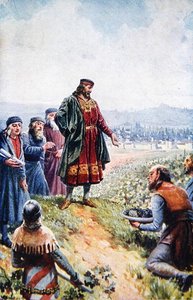 IV. Károly a szőlőt vizsgálja a csehországi borkészítés ösztönzése során, a huszadik század eleje (színes litográfia) alkotó: Adolf (after) Liebscher