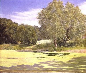 Egy halász elhagyja a tavat alkotó: Adolf Alfred Larsen