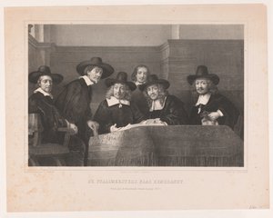 De Staalmeesters: az amszterdami ruhakészítők céhének mintamestereinek (waardijns) főiskolája De Staalmeesters, Rembrandt után / Premium plate der Kunstkronijk, Tizenhatodik kötet (1854) (cím a tárgyon)