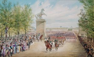 I. Sándor cár (1777-1825) felmászik seregével a Champs Elysees-re Párizsban 1814-ben. Adolf Charlemagne (1827-1901) festménye