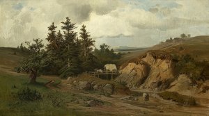 Táj egy fahíddal. 1858 alkotó: Adolf Kosárek
