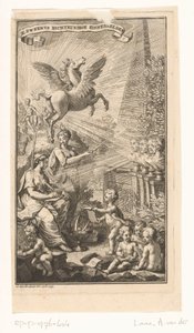Allegorikus jelenet női írással, mellszobrokkal, Pegazusszal és Apollónnal Címlap ehhez: Cornelis Sweerts, Költői szimbólumok, 1736