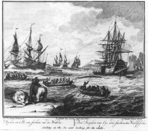 „Vitorlázás a jégben és a bálna keresése” (1. szám a bálnavadászatról szóló sorozatból) alkotó: Adolf van der Laan