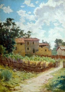 Toszkán táj, Adolfo Belimbau (1845-1938), olaj, vászon, 44x31 cm