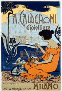 A milánói Calderoni ékszerész reklámplakátja, 1920 alkotó: Adolfo Hohenstein