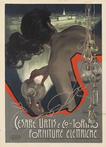 A torinói Cesare Urtis & Co. olasz világítástechnikai cég számára készült reklámplakát, 1889