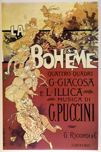 Adolfo Hohenstein La Bohème plakátja Giacomo Puccini operájának premierjére a Teatro Regio di Torino-ban, 1896.02.01.