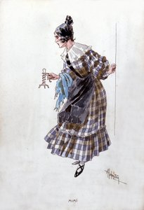 Mimi karakterének jelmeze Giacomo Puccini (1858-1924) „La Boheme” című operájához. Adolfo Hohenstein akvarellje.