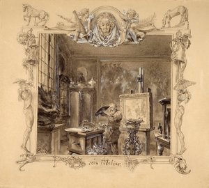 Stúdiója, 1890 (toll és tinta papíron) alkotó: Adolph Menzel