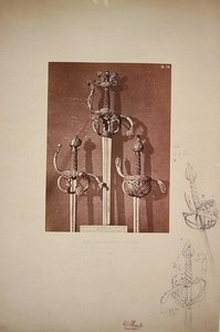 Vas és ezüst kardok (ceruzavázlat illusztrált oldalon) alkotó: Adolph Menzel