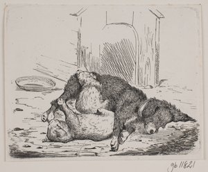 Pórázon kutya kiskutyával alkotó: Johan Adolph Kittendorff
