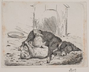 Pórázon kutya kiskutyával alkotó: Johan Adolph Kittendorff