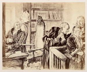 Ádám titokban Évához beszél. Licht hallgatózik. A bírósági tanácsos visszahívja Ádámot a bírói székbe, Heinrich von Kleist „Az eltört korsó” című művéhez alkotó: Adolph Menzel