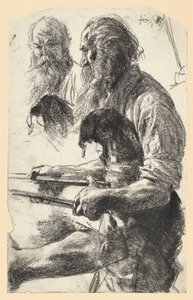 Idős vasmunkás, bőrkötényben, fogóval a kezében. Vázlat a „Vasgyár. Modern küklopszok” című műhöz alkotó: Adolph Menzel