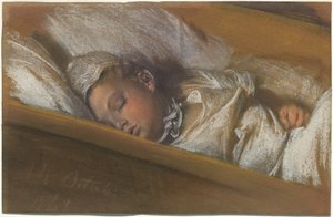 Egy csecsemő aludt a kiságyában alkotó: Adolph Menzel