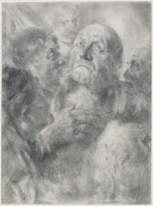 Felfelé tekintő öregember és négy arc alkotó: Adolph Menzel