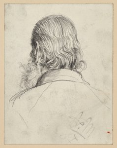Hosszú hajú, szakállas fej hátulról alkotó: Adolph Menzel