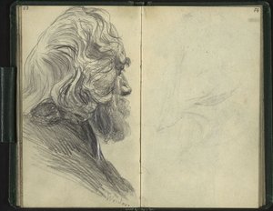 Szakállas férfi elvesző profilban alkotó: Adolph Menzel