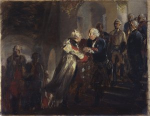 II. Frigyes találkozása II. József császárral Nysában 1769-ben. Vázlat alkotó: Adolph Menzel
