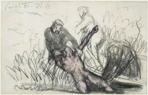 Egy férfi holttestének kiemelése a Landwehr-csatornából (c) alkotó: Adolph Menzel