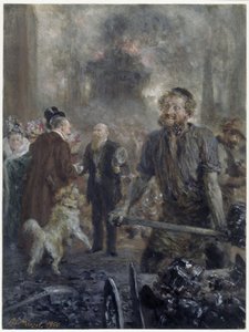 Látogatás a vasgyárban (Eduard Arnholdnak a Caesar Wollheim szénipari vállalatban fennálló 25 éves részesedésének emlékére, 1900. január 1-jén) alkotó: Adolph Menzel