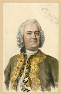 Carl Heinrich Graun, II. Frigyes udvari zeneszerzőjének portréja, Andreas Möller festménye alapján készült, elölnézetes mellkép, jegyzetekkel alkotó: Adolph Menzel