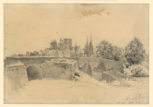 Kilátás Marburgra és a Lahn-hídra alkotó: Adolph Menzel