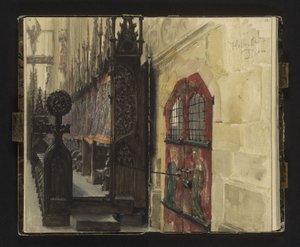 A halberstadti székesegyház kóruspadjainak látképe alkotó: Adolph Menzel