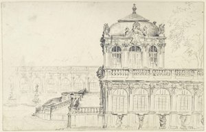 A drezdai Zwinger Matematikai-Fizikai Szalonjának keskeny oldala és a keleti hosszú galéria alkotó: Adolph Menzel